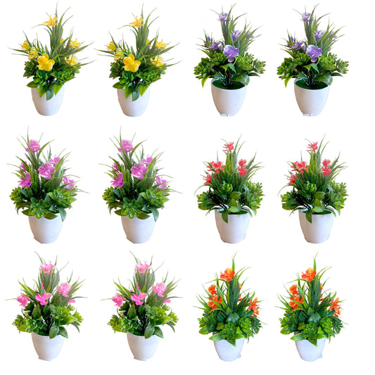 Mini Artificial Flowers in White Pots – Pack of 2 or 3, Assorted Colours - Pack of 2