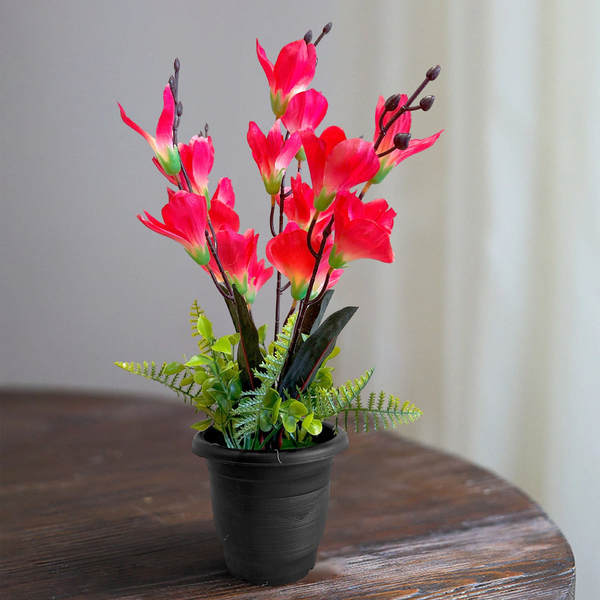 Artificial Orchid Plants in Black Pots – 46 cm, Pack of 3 or 5, Assorted Colours - Pack of 3