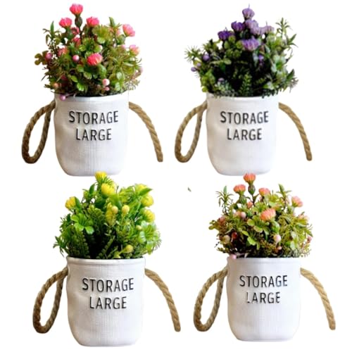 Mini Artificial Flower Pots with Rope Handles – Pack of 3 or 4, Assorted - Pack of 3
