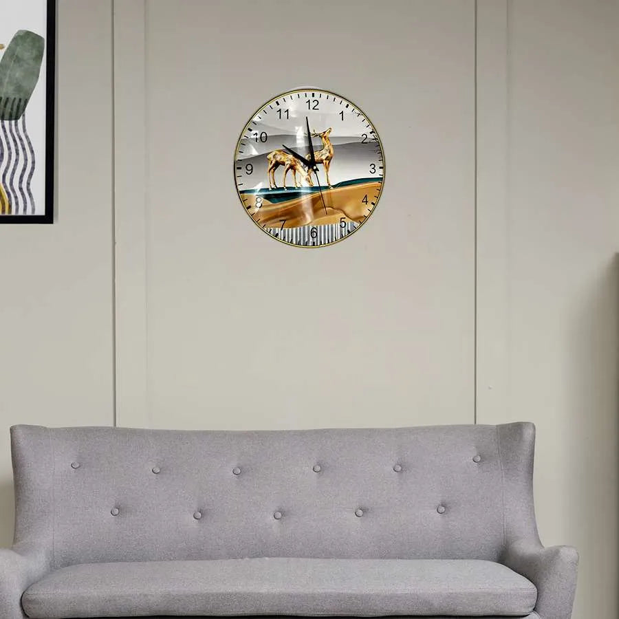 Golden Deer Round Wall Clock – Slim Gold Frame, Modern Art Dial - photo 3