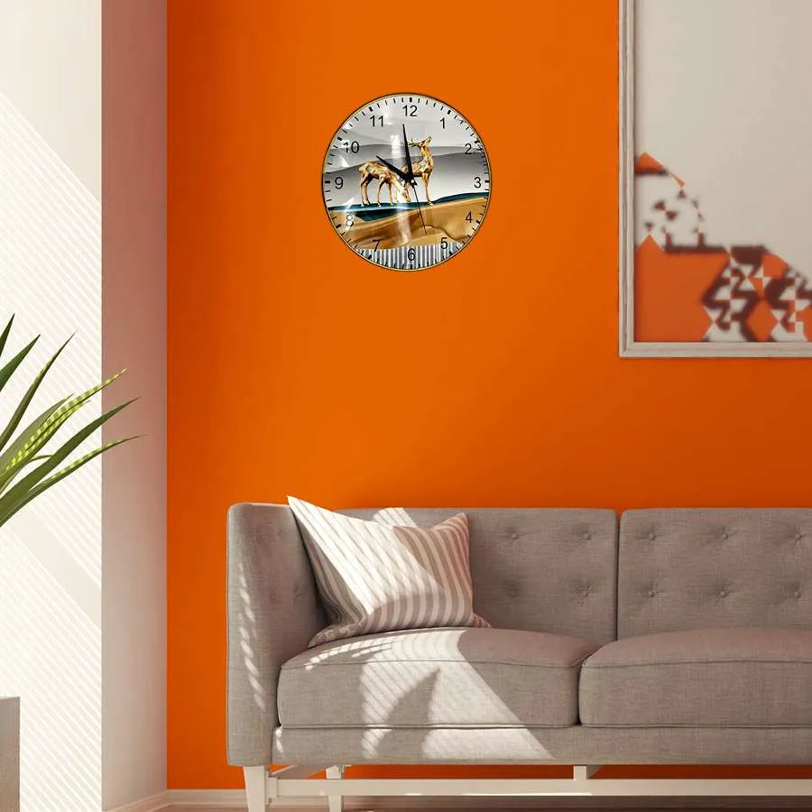 Golden Deer Round Wall Clock – Slim Gold Frame, Modern Art Dial - photo 4
