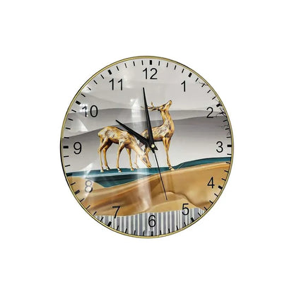 Golden Deer Round Wall Clock – Slim Gold Frame, Modern Art Dial