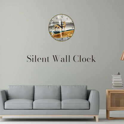 Golden Deer Round Wall Clock – Slim Gold Frame, Modern Art Dial - photo 2