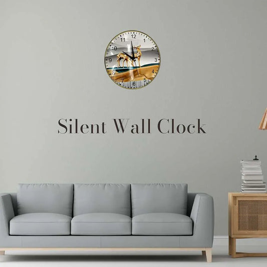 Golden Deer Round Wall Clock – Slim Gold Frame, Modern Art Dial - photo 2