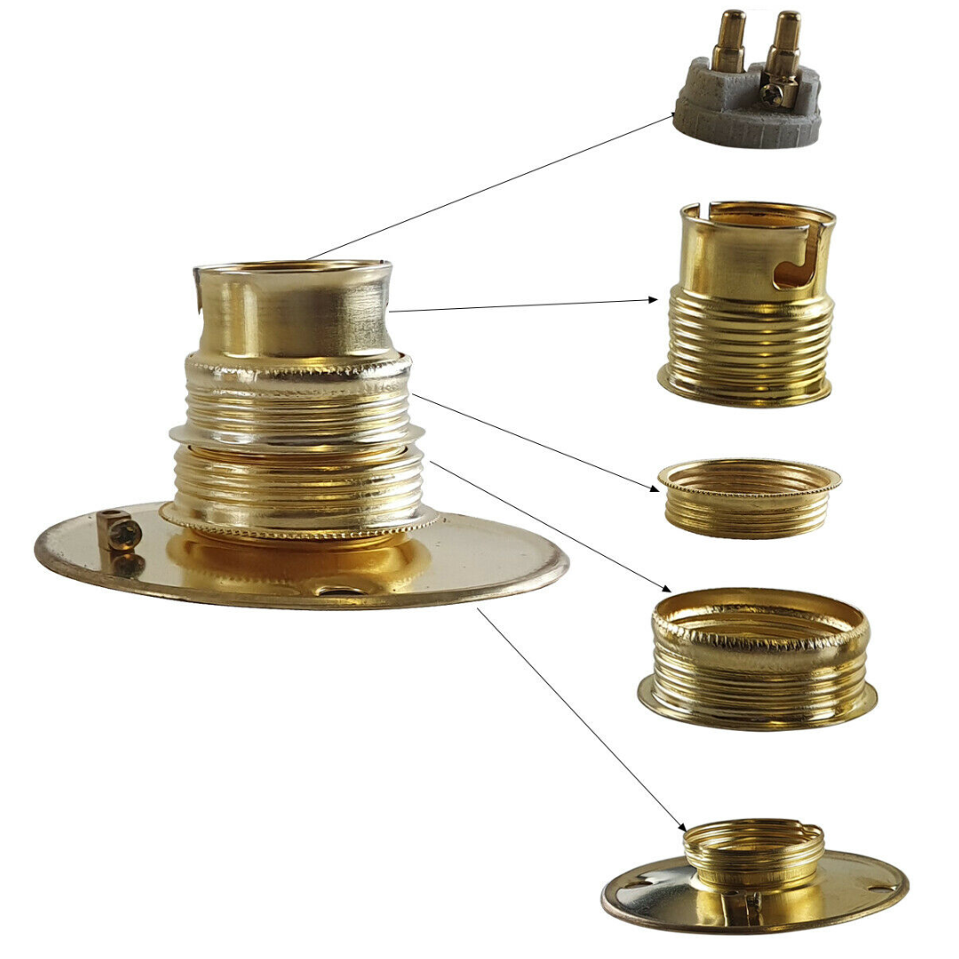 B22 Brass Batten Lamp Holder – Round Base Plate, Max 60W - photo 4