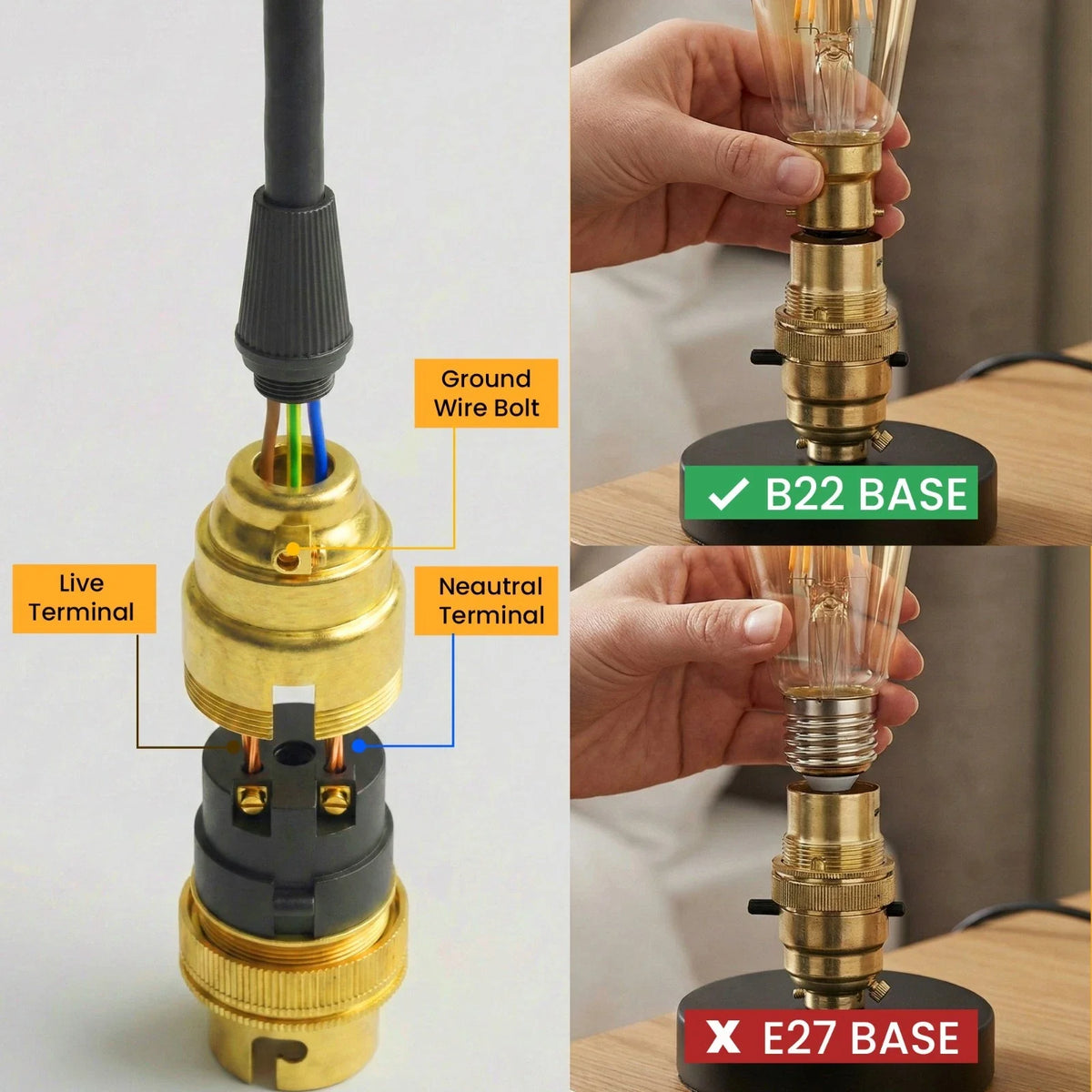 B22 Brass Lamp Holder with Push-Button Switch – 3 Finishes - photo 4