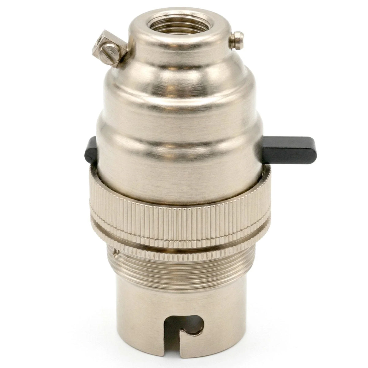 B22 Brass Lamp Holder with Push-Button Switch – 3 Finishes - Satin Nickel, Single, Standard