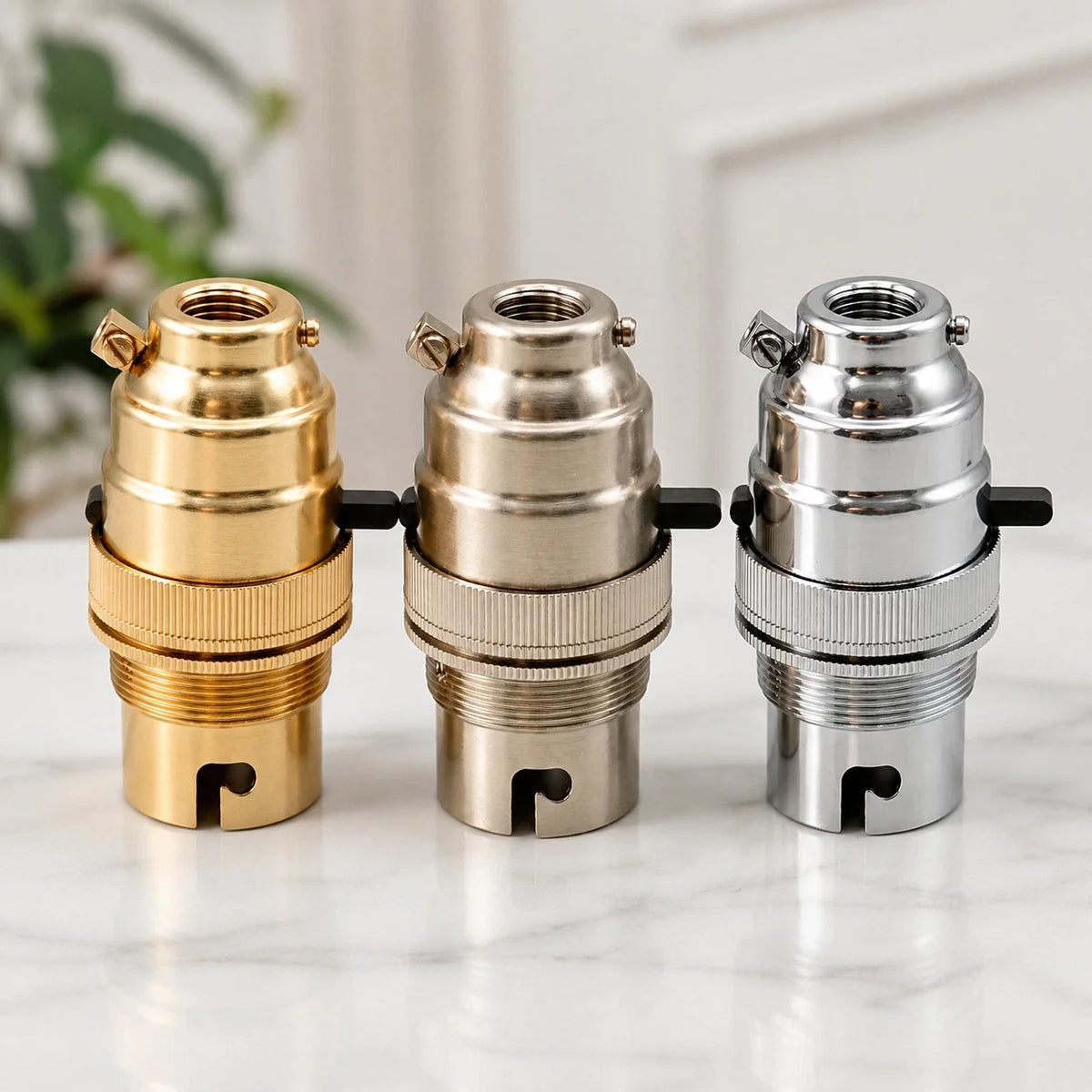 B22 Brass Lamp Holder with Push-Button Switch – 3 Finishes