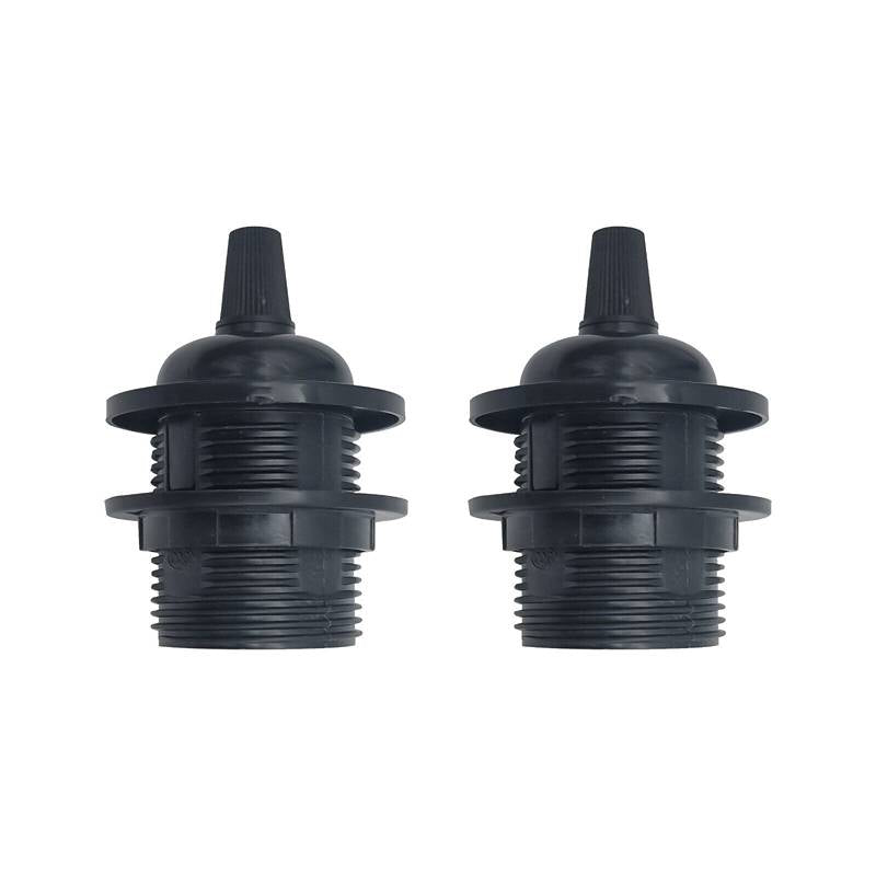 Bakelite E27 Lamp Holder with Shade Ring – Black or White - Pack of 2, Black, Standard