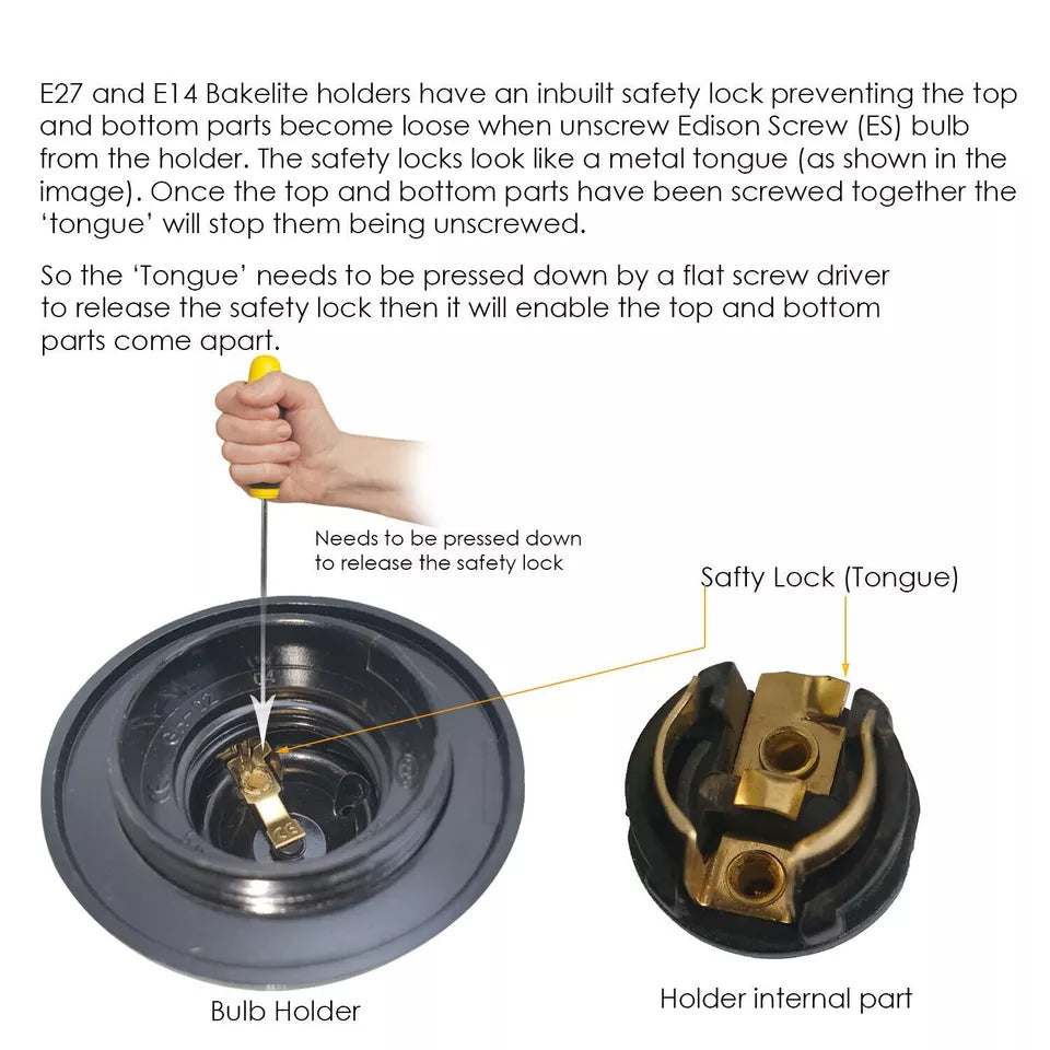 Plain Bakelite E27 Lamp Holder – Optional Cord Grip, Packs