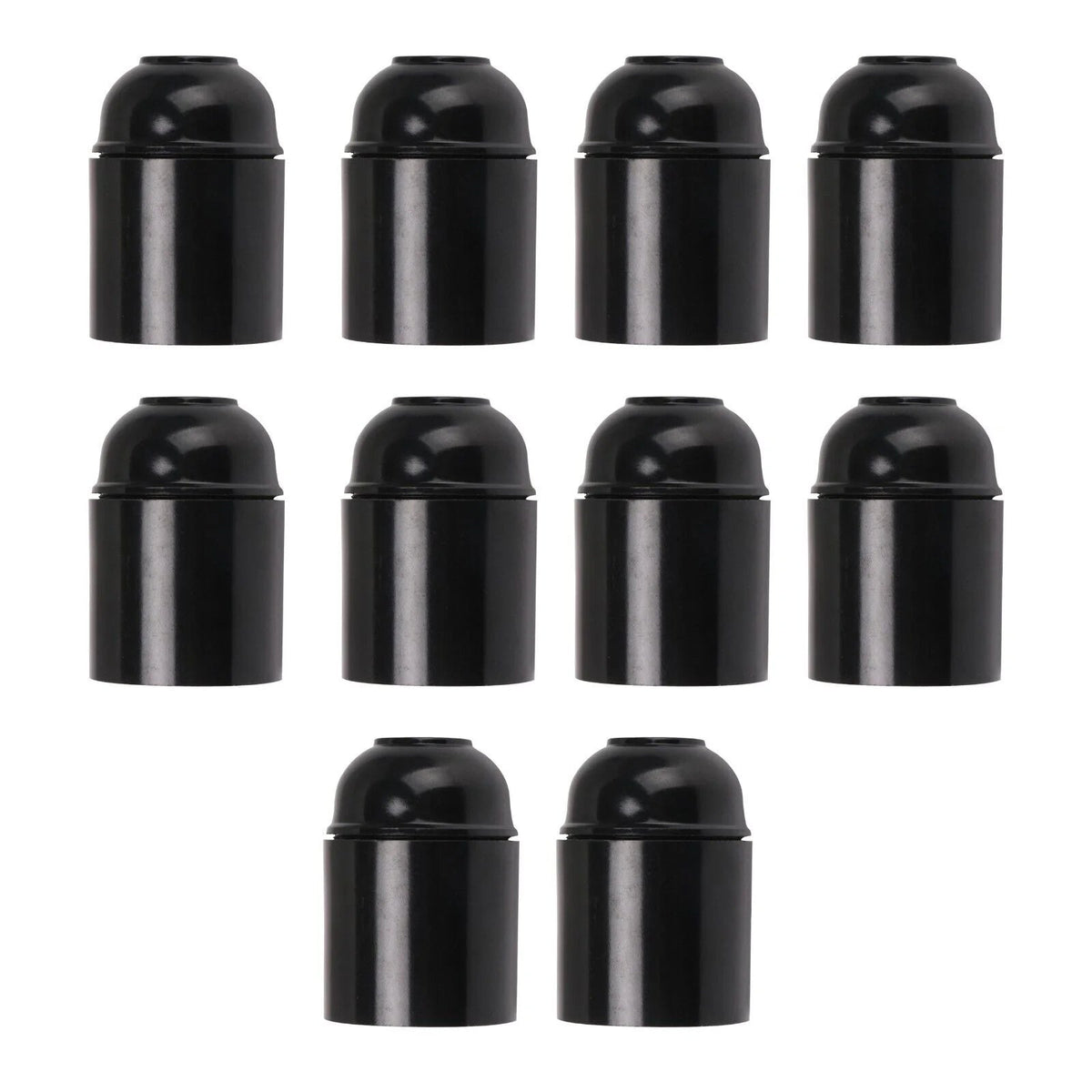 Plain Bakelite E27 Lamp Holder – Optional Cord Grip, Packs - Holder Only, Black, Pack of 10