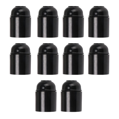 Plain Bakelite E27 Lamp Holder – Optional Cord Grip, Packs - Holder Only, Black, Pack of 10