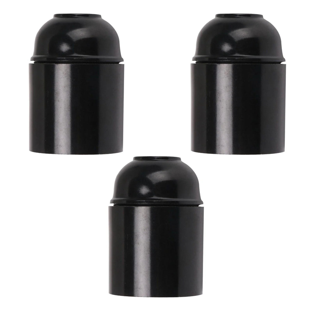 Plain Bakelite E27 Lamp Holder – Optional Cord Grip, Packs - Holder Only, Black, Pack of 3