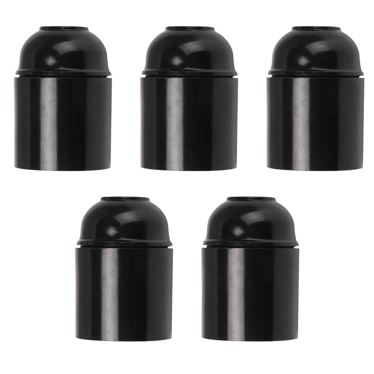 Plain Bakelite E27 Lamp Holder – Optional Cord Grip, Packs - Holder Only, Black, Pack of 5