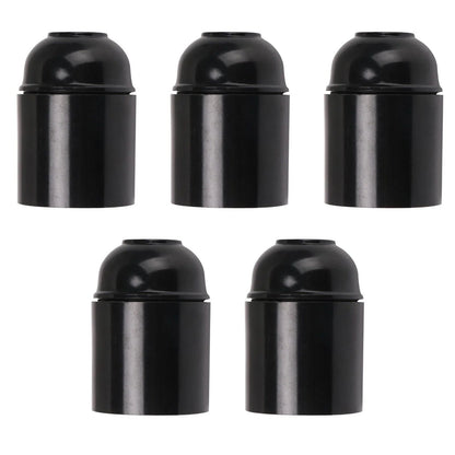 Plain Bakelite E27 Lamp Holder – Optional Cord Grip, Packs - Holder Only, Black, Pack of 5