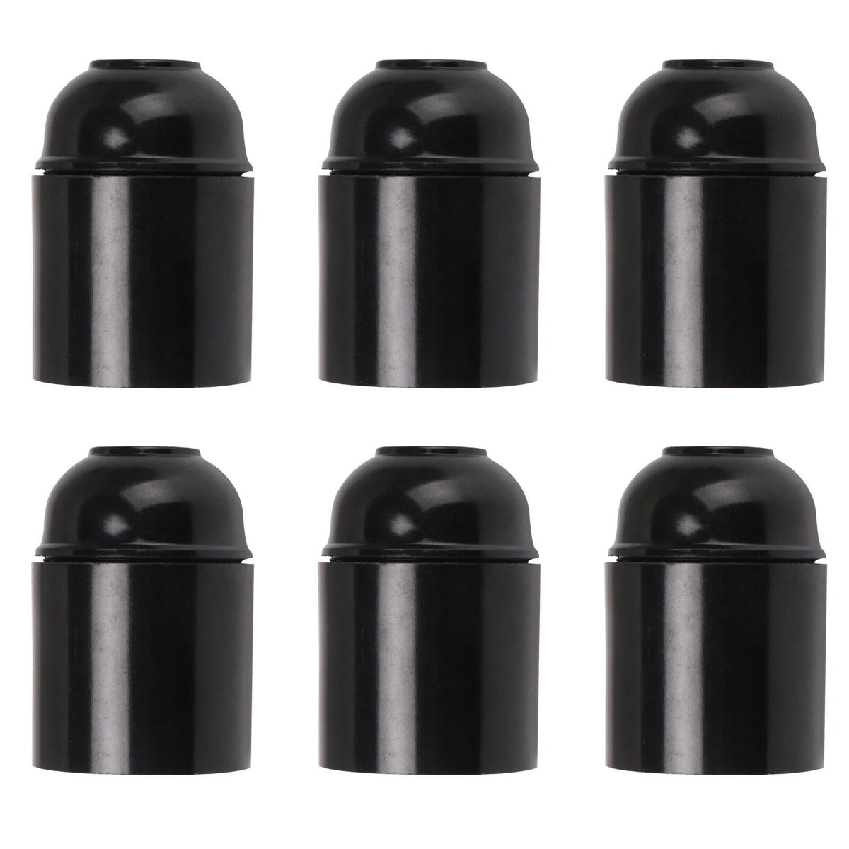 Plain Bakelite E27 Lamp Holder – Optional Cord Grip, Packs - Holder Only, Black, Pack of 6