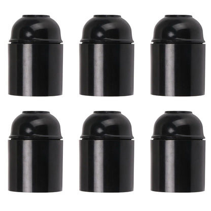 Plain Bakelite E27 Lamp Holder – Optional Cord Grip, Packs - Holder Only, Black, Pack of 6
