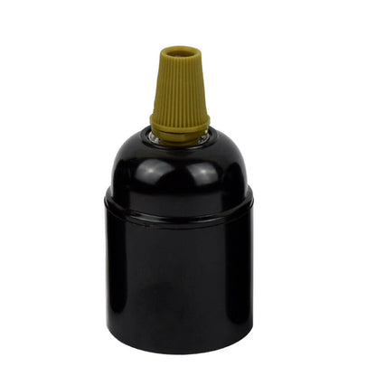 Plain Bakelite E27 Lamp Holder – Optional Cord Grip, Packs - with Army Green Cord Grip, Black, Single