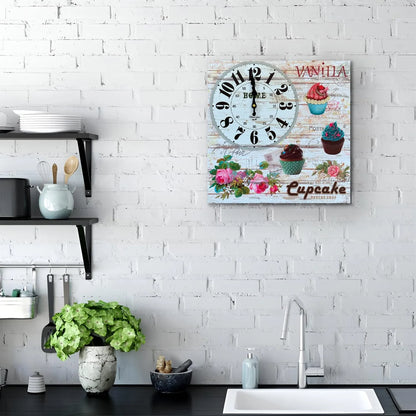 Cupcake Bakery Square Wall Clock – 38 cm, Shabby Chic Wood - photo 5