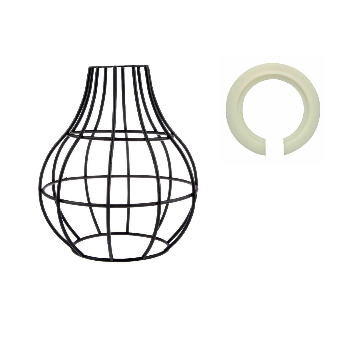 Balloon Wire Cage Lamp Shade – Easy Fit, 6 Colours - Black, with Reducer Ring, Single