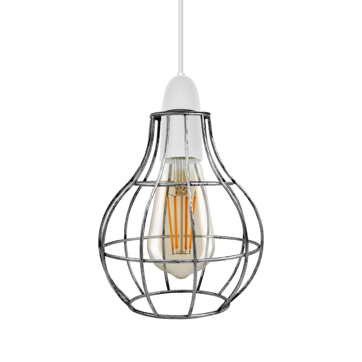 Balloon Wire Cage Lamp Shade – Easy Fit, 6 Colours - Brushed Silver, Shade Only, Single