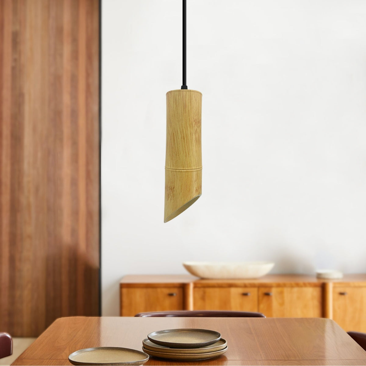 Bamboo Tube Pendant Light – Natural Wood, GU10, Adjustable Cable - photo 6
