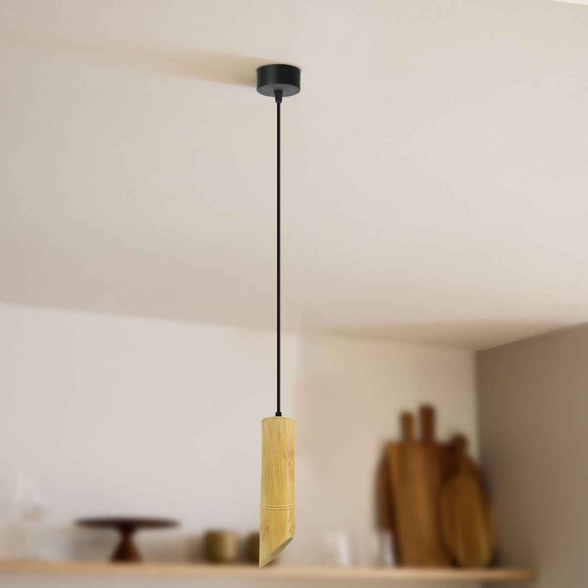 Bamboo Tube Pendant Light – Natural Wood, GU10, Adjustable Cable - photo 7