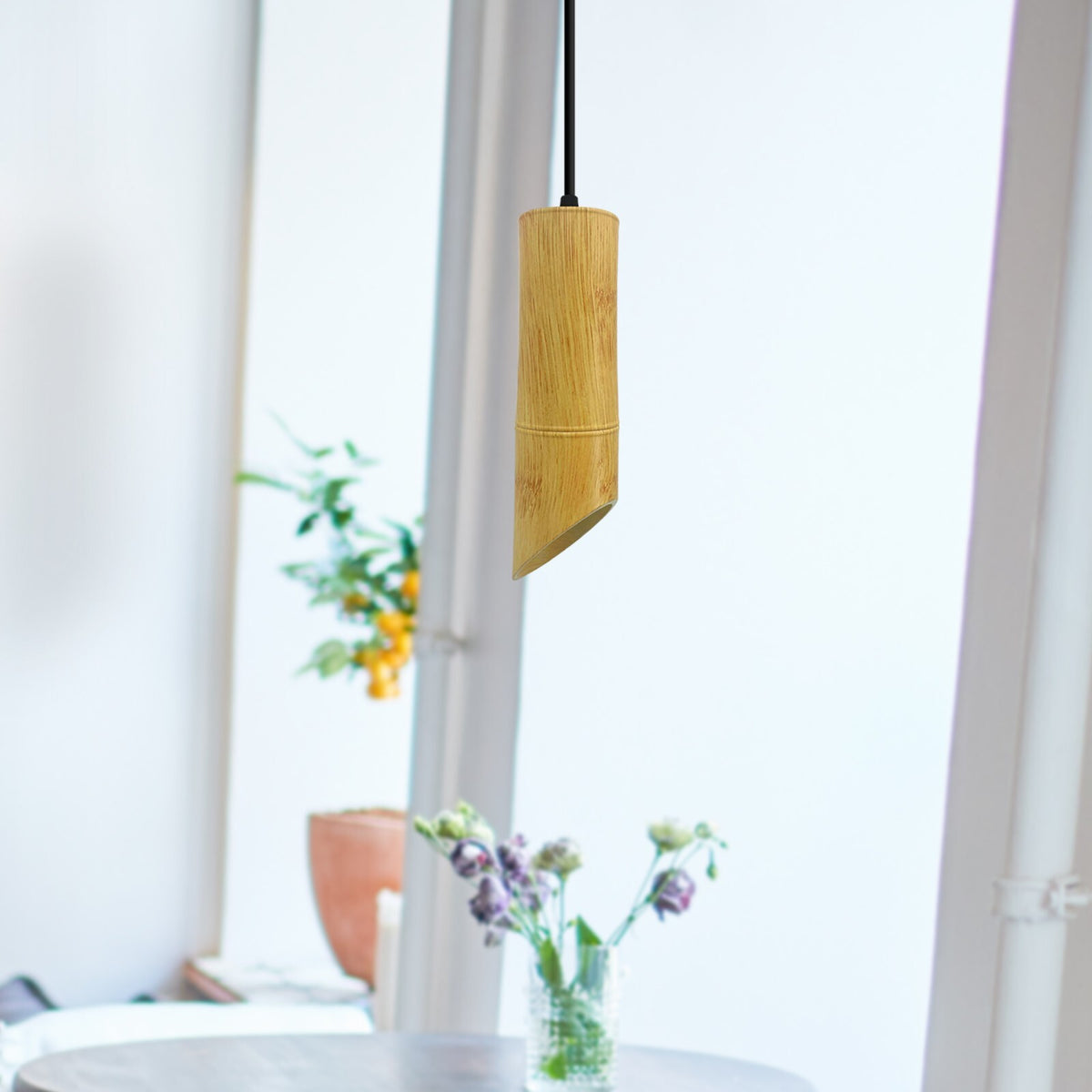 Bamboo Tube Pendant Light – Natural Wood, GU10, Adjustable Cable - photo 9