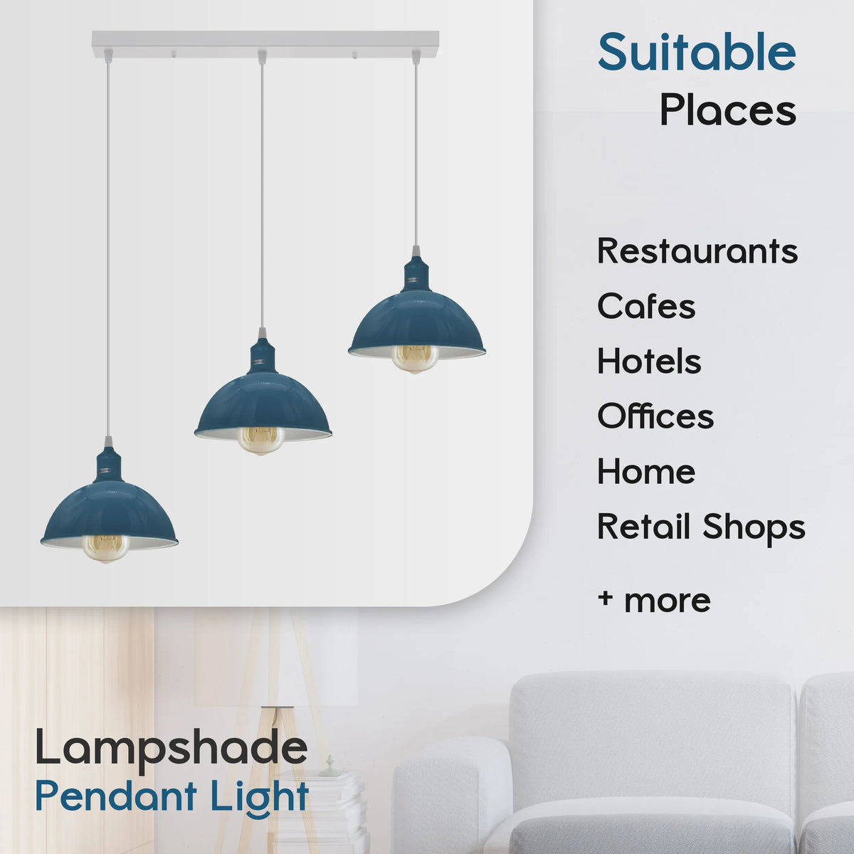 3-Light Dome Pendant – Cyan Blue, Bar or Round Ceiling Rose - photo 4