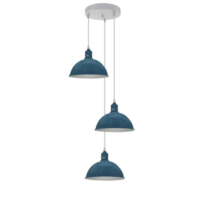 3-Light Dome Pendant – Cyan Blue, Bar or Round Ceiling Rose - Cyan Blue, Dome 21 cm, Round Ceiling Rose, Without Bulb