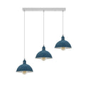 3-Light Dome Pendant – Cyan Blue, Bar or Round Ceiling Rose - Cyan Blue, Dome 21 cm, Straight Bar, ST64 LED Bulb 4W
