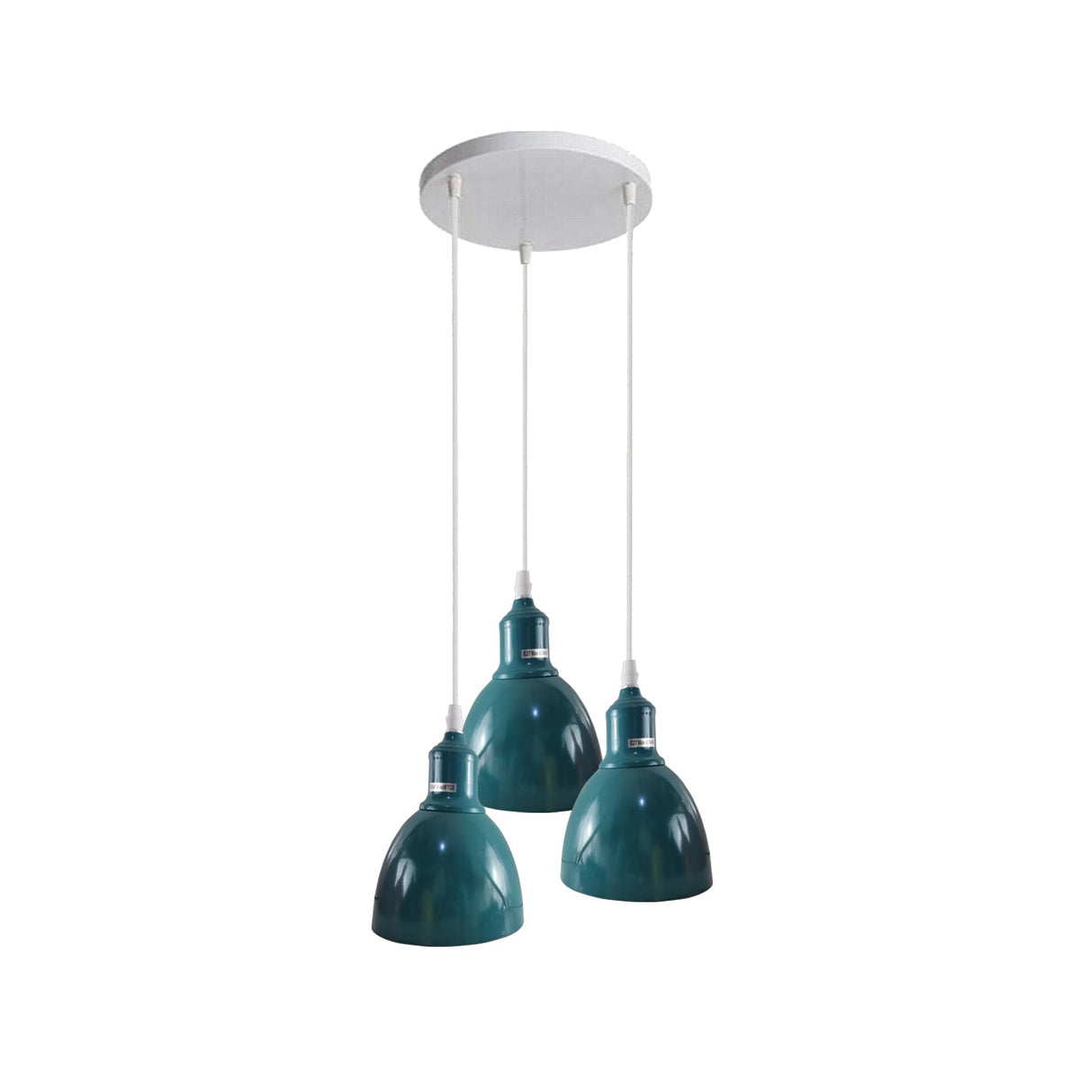 3-Light Dome Pendant – Cyan Blue, Bar or Round Ceiling Rose - Cyan Blue, Retro 15 cm, Round Ceiling Rose, Without Bulb