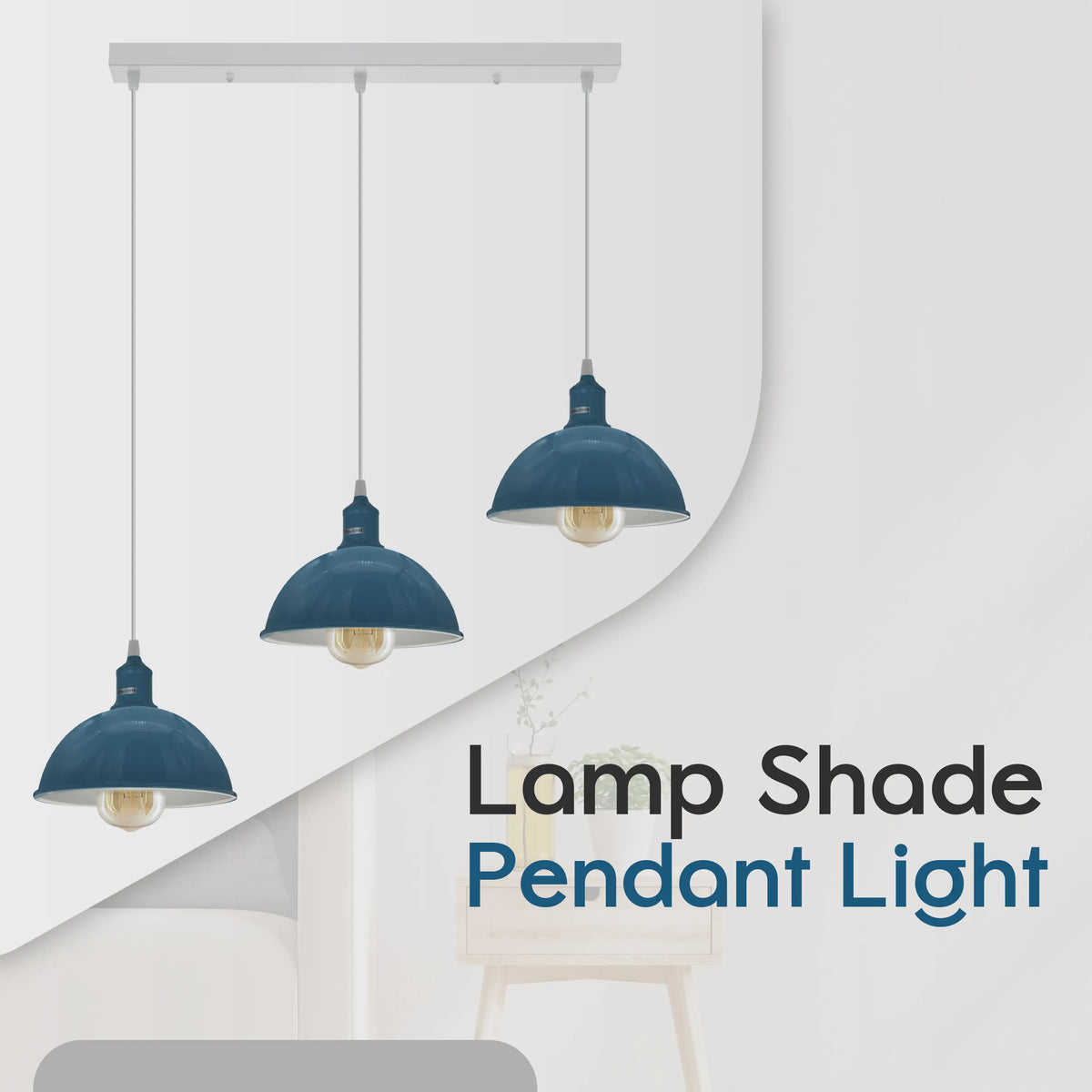 3-Light Dome Pendant – Cyan Blue, Bar or Round Ceiling Rose - photo 2