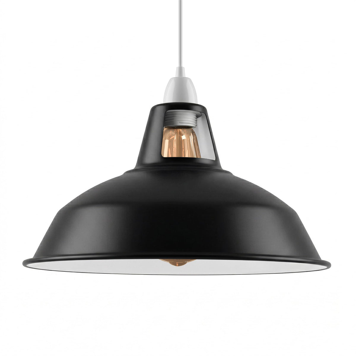 Slotted Barn Lamp Shade 31 cm – Reducer Ring or Cage Guard - Black & White Inner, 31.5 cm with Reducer Ring, Single