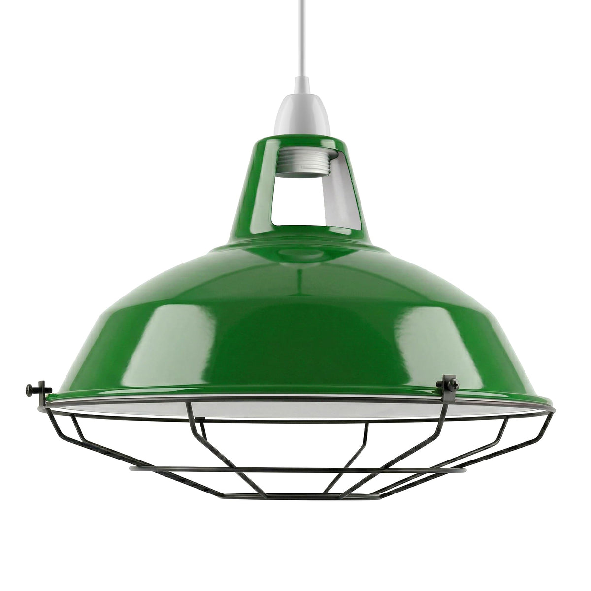 Slotted Barn Lamp Shade 31 cm – Reducer Ring or Cage Guard - Green, 31 cm with Wire Cage Guard, Single