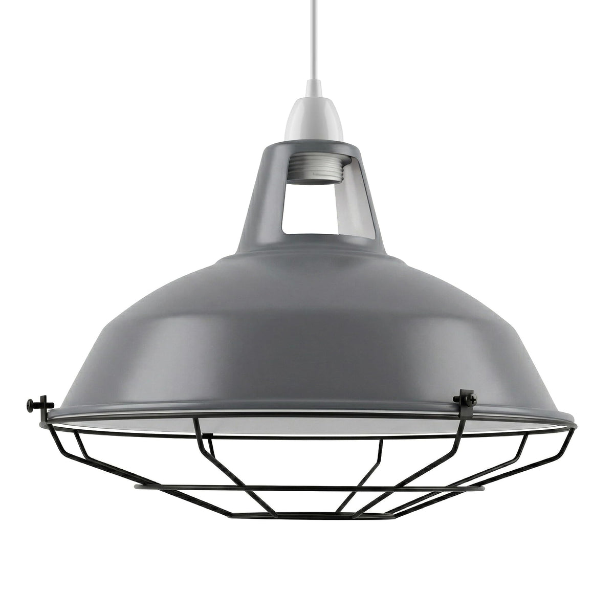 Slotted Barn Lamp Shade 31 cm – Reducer Ring or Cage Guard - Grey, 31 cm with Wire Cage Guard, Single