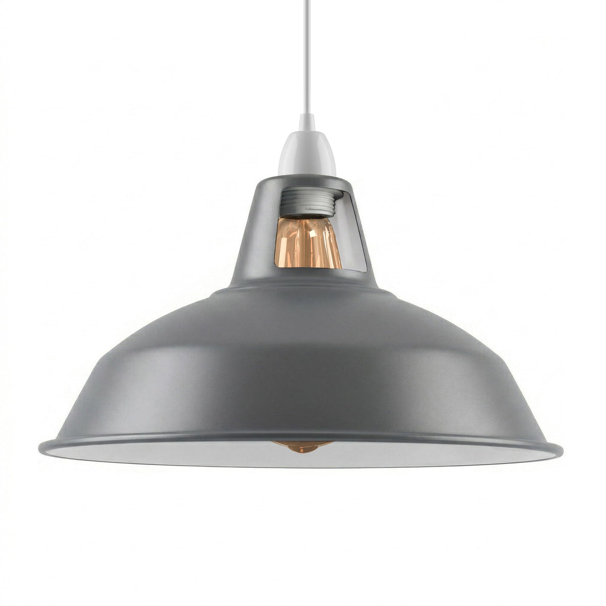 Slotted Barn Lamp Shade 31 cm – Reducer Ring or Cage Guard - Grey, 31.5 cm with Reducer Ring, Single