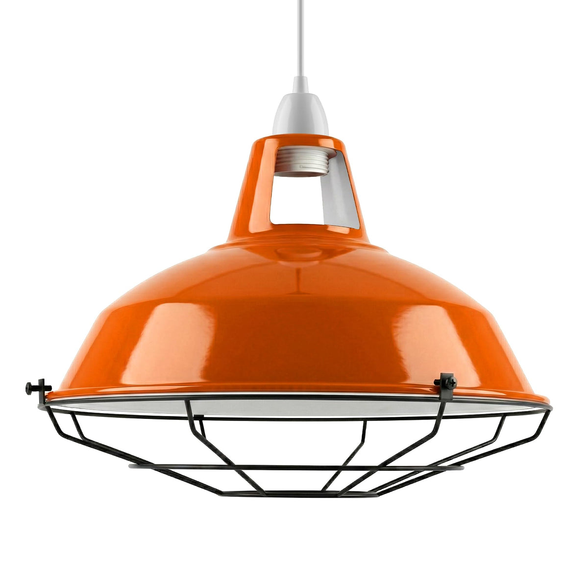 Slotted Barn Lamp Shade 31 cm – Reducer Ring or Cage Guard - Orange, 31 cm with Wire Cage Guard, Single