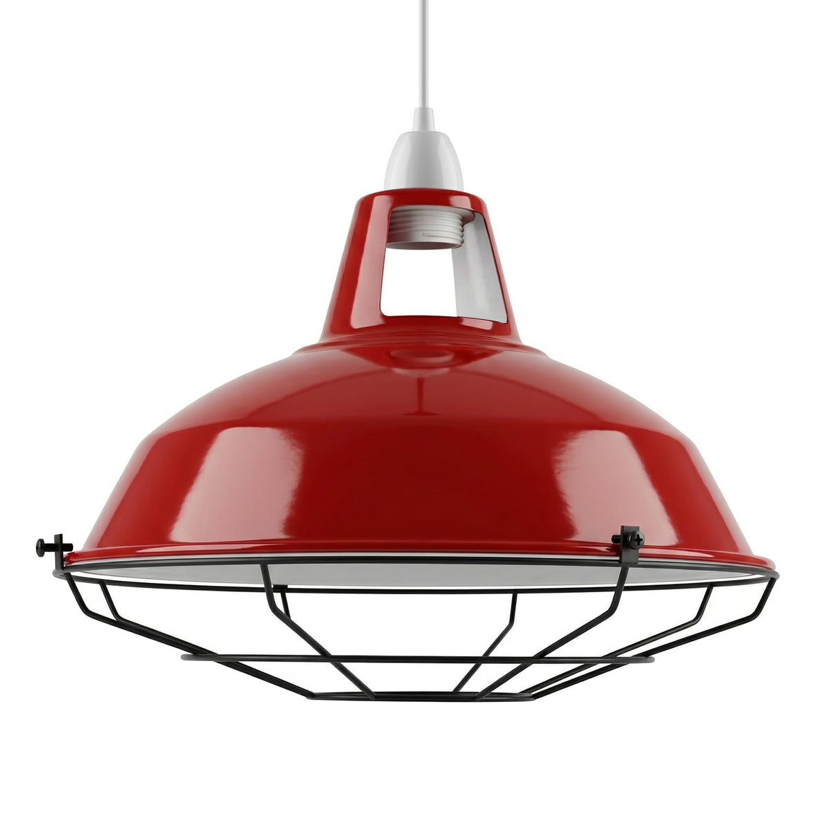 Slotted Barn Lamp Shade 31 cm – Reducer Ring or Cage Guard - Red, 31 cm with Wire Cage Guard, Single