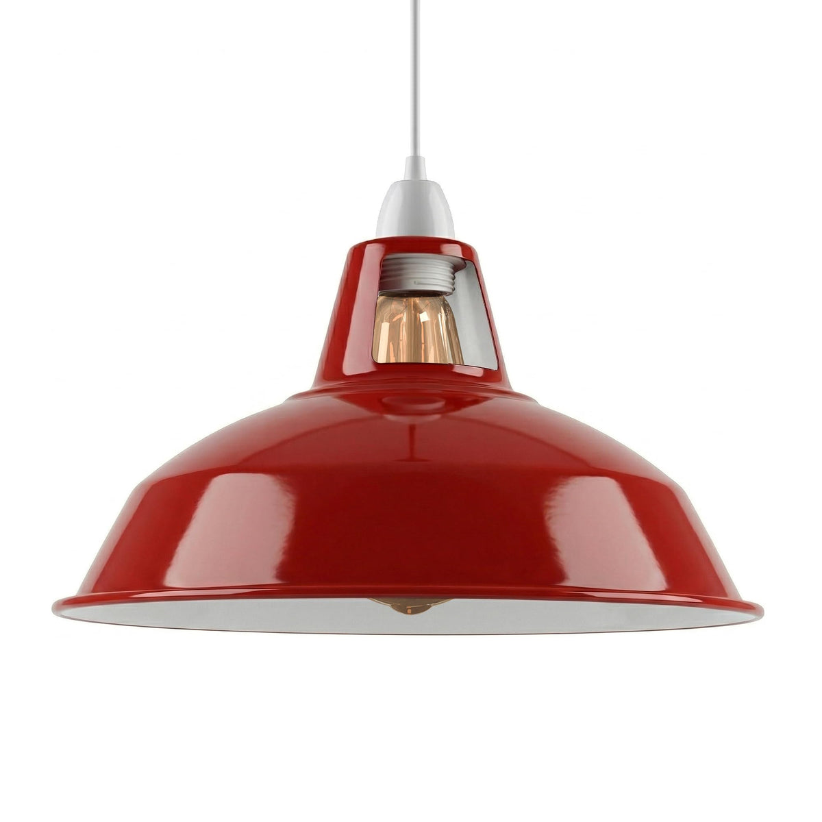 Slotted Barn Lamp Shade 31 cm – Reducer Ring or Cage Guard - Red, 31.5 cm with Reducer Ring, Single
