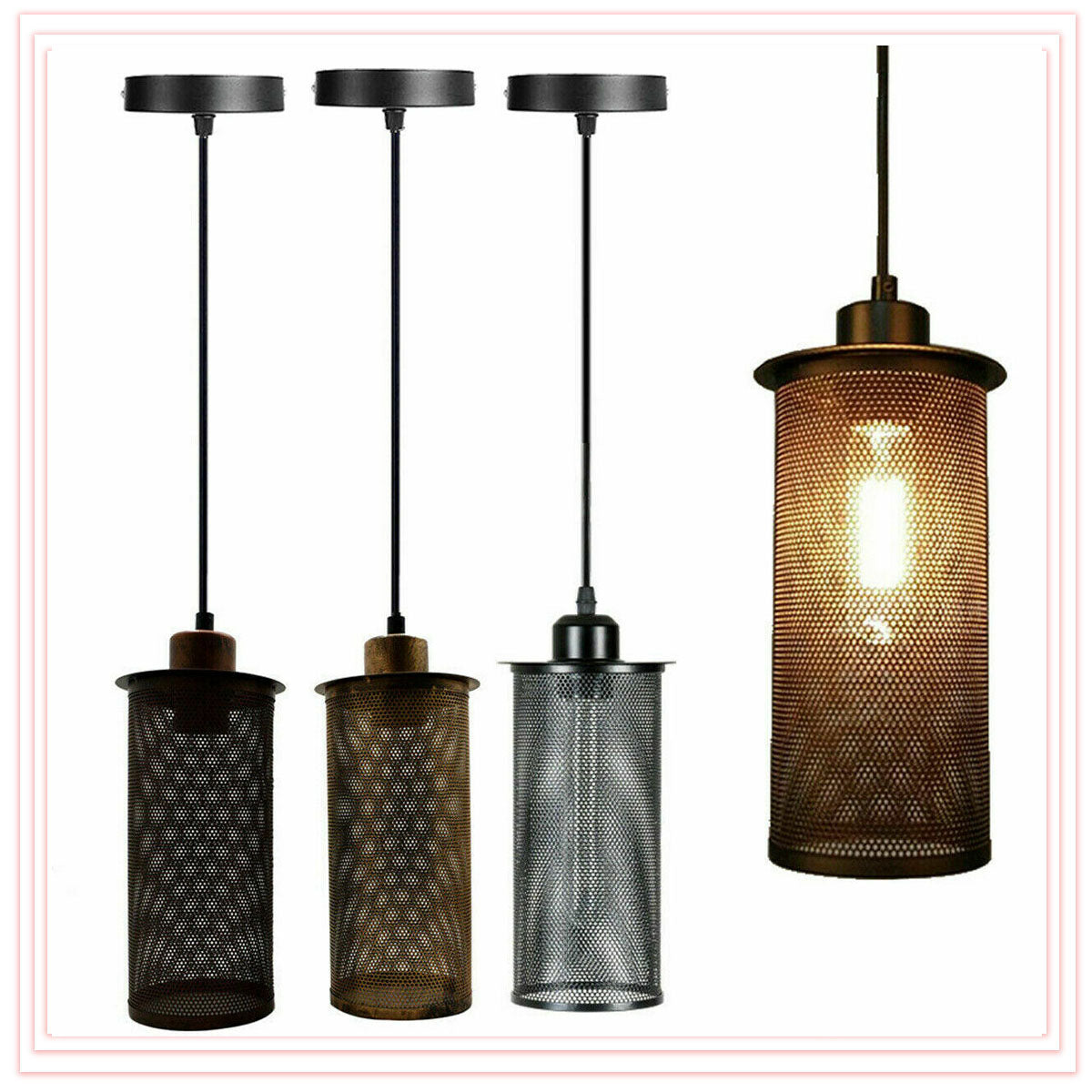 Perforated Cylinder Cage Lamp Shade – Easy Fit with Reducer Ring