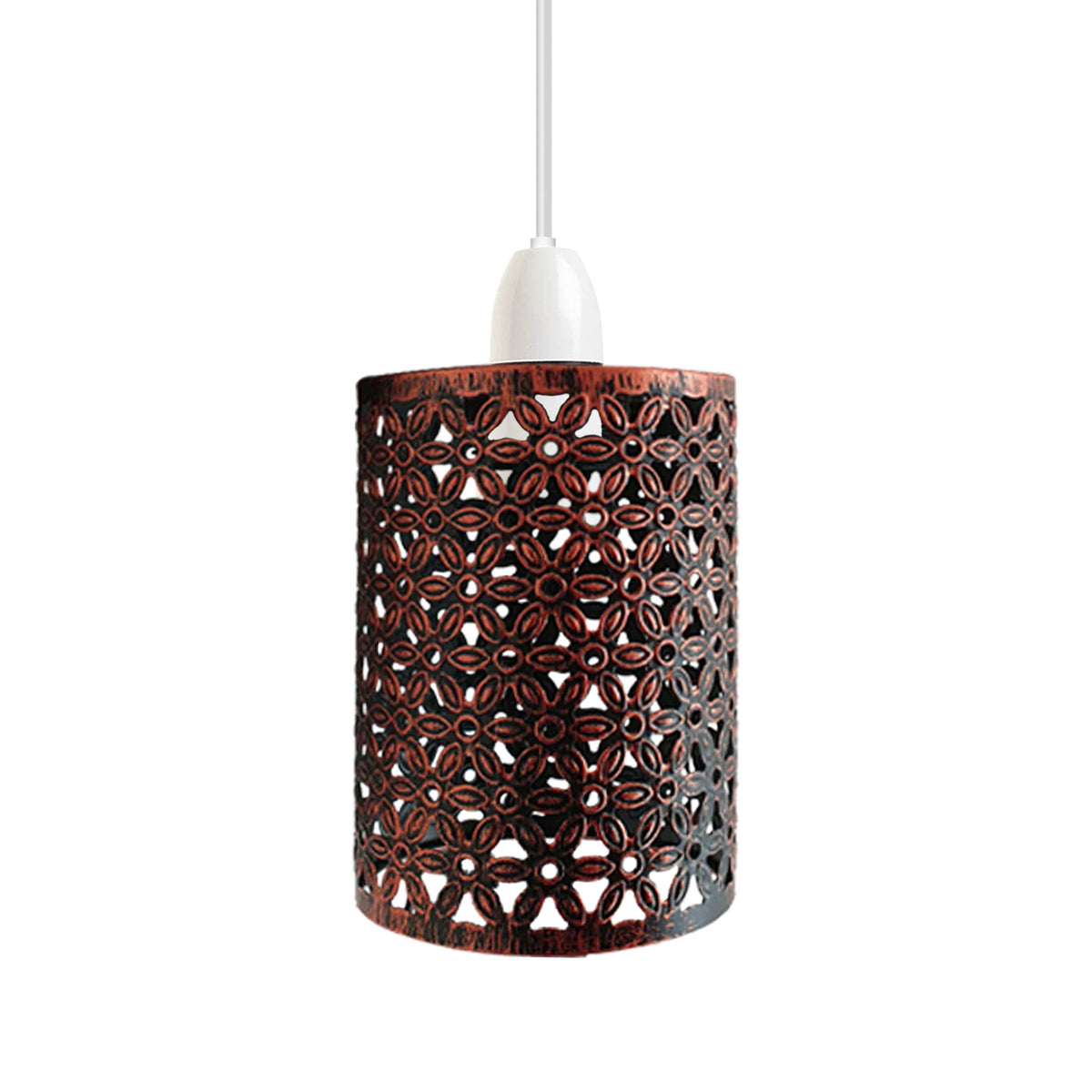 Flower Cut-Out Barrel Lamp Shade – Style 2, Easy Fit, 6 Colours - Rustic Red, with Reducer Ring, Pack of 3