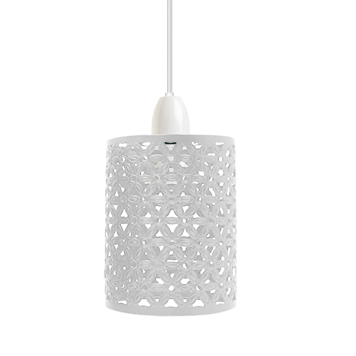 Flower Cut-Out Barrel Lamp Shade – Style 2, Easy Fit, 6 Colours - White, with Reducer Ring, Single