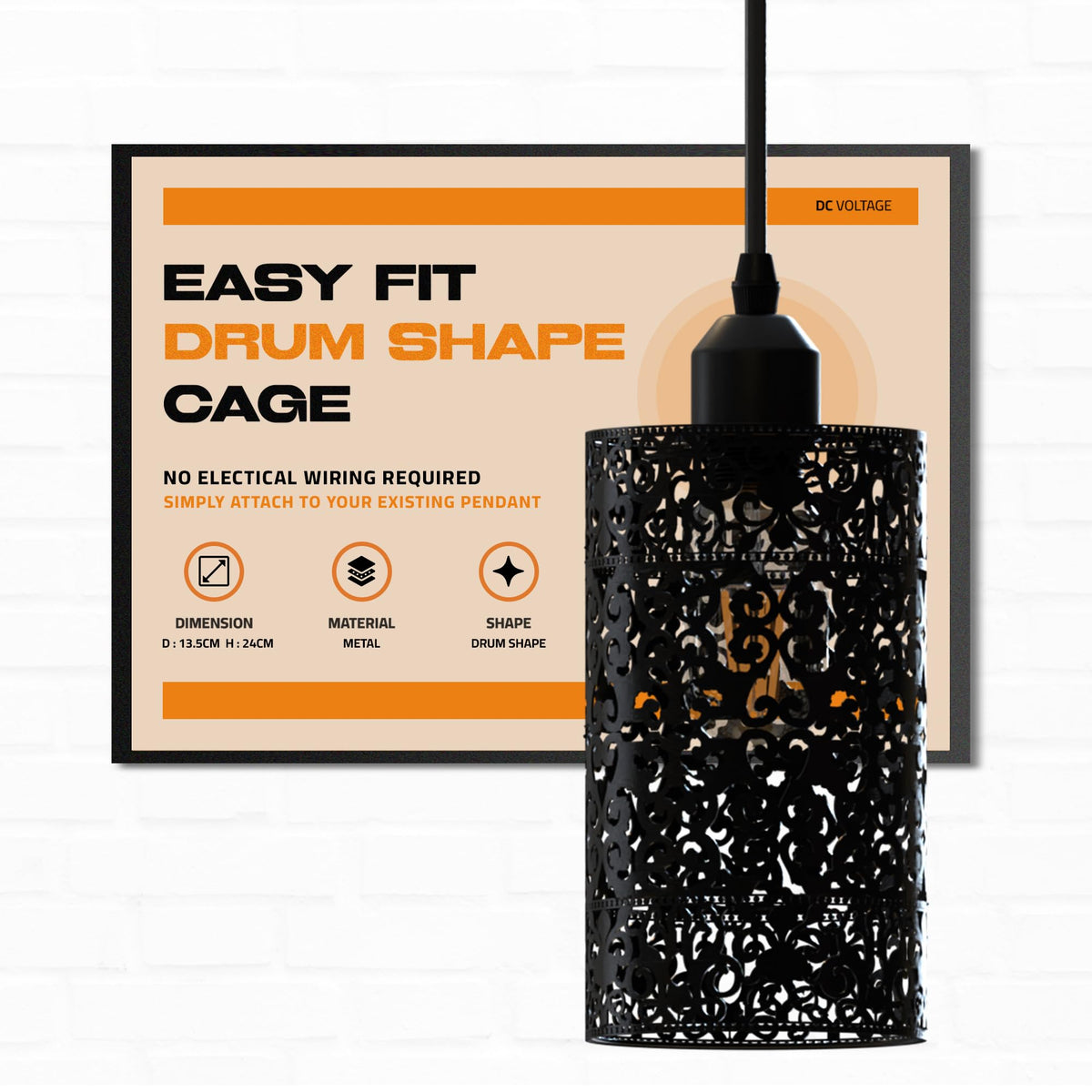 Barrel Cage Style 6 Lamp Shade – Easy Fit with Reducer Ring - Brushed Silver, Standard, Single
