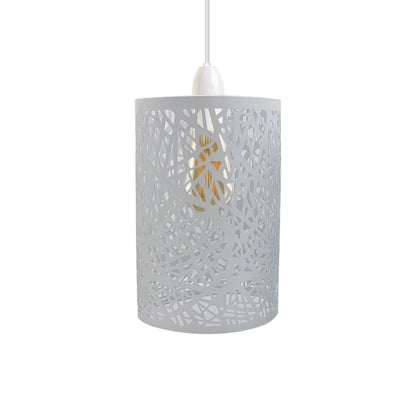Branch Cut-Out Barrel Lamp Shade – Style 7, Easy Fit, 6 Colours - White, with Reducer Ring, Single