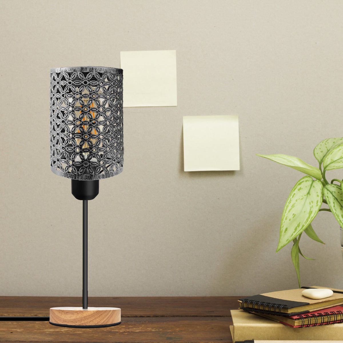Barrel Cage Table Lamp with Wooden Base E27 - photo 3