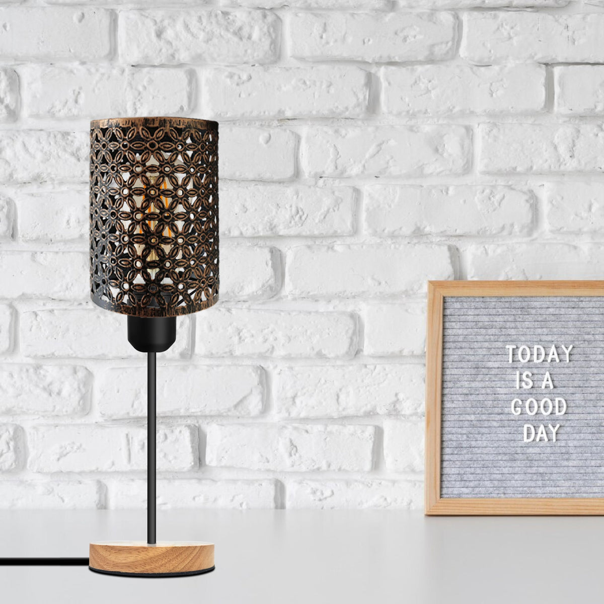 Barrel Cage Table Lamp with Wooden Base E27 - photo 4