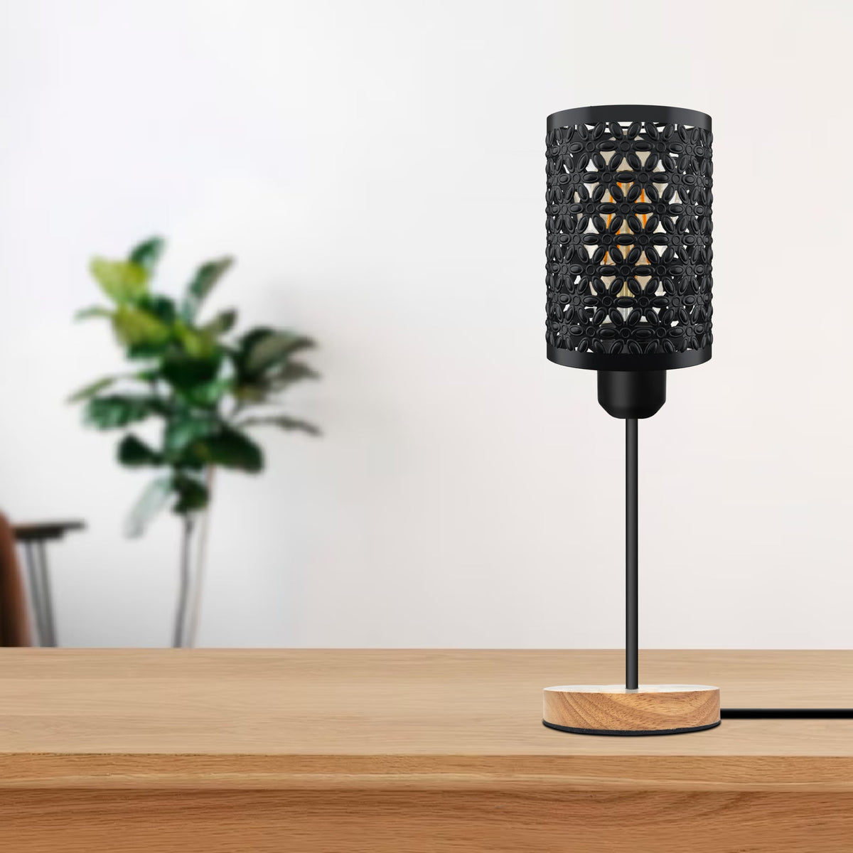 Barrel Cage Table Lamp with Wooden Base E27 - photo 7