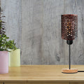Barrel Cage Table Lamp with Wooden Base E27