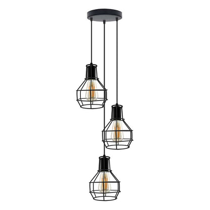 Basket Cage Lamp Shade – Easy Fit with Reducer Ring - with ST64 Bulb, Black, Single